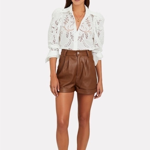 NWT Divine Heritage high rise Cuffed Pleated Vegan Leather Brown ShortsM